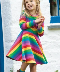 Frugi Pink Organic Cotton Rainbow Full Skirt Skater Dress