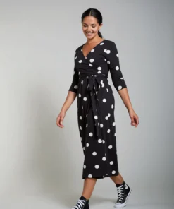 Frugi Organic Black Polka Maternity & Nursing Wrap Dress