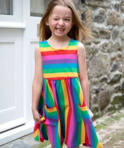 Frugi Multi Organic Rainbow Stripe Summer Dress