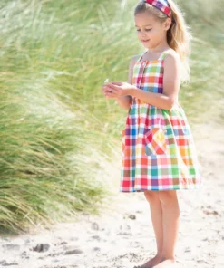 Frugi Pink Organic Rainbow Check Summer Dress