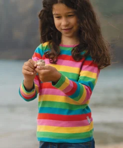 Frugi Pink Organic Cotton Rainbow Stripe Long Sleeve Top