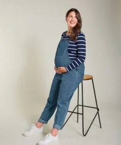 Frugi Blue Organic Cotton Maternity To Breastfeeding Chambray Dungarees