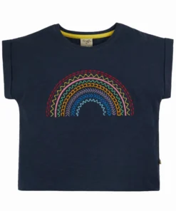 Frugi Organic Navy Boxy Short Sleeve Top Rainbow