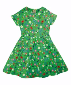 Frugi Green Organic Floral Sarah Slub Skater Dress