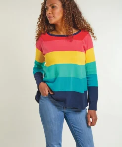 Frugi Organic Cotton Blue Rainbow Knitted Maternity Jumper