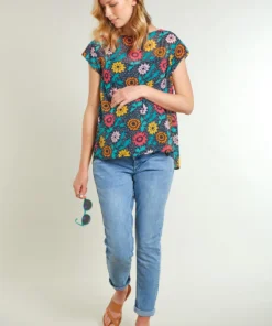 Frugi Maternity & Nursing Organic Navy Blue Dahlias Top