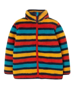 Frugi Blue Toasty Ted Recycled Fleece Jacket Rainbow Stripe