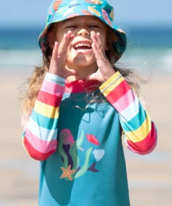 Frugi Blue Rainbow Stripe Mermaid UPF 50+ Sun Safe Rash Vest