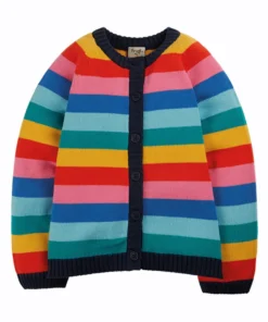 Frugi Pink Organic Cotton Rainbow Stripe Knitted Cardigan