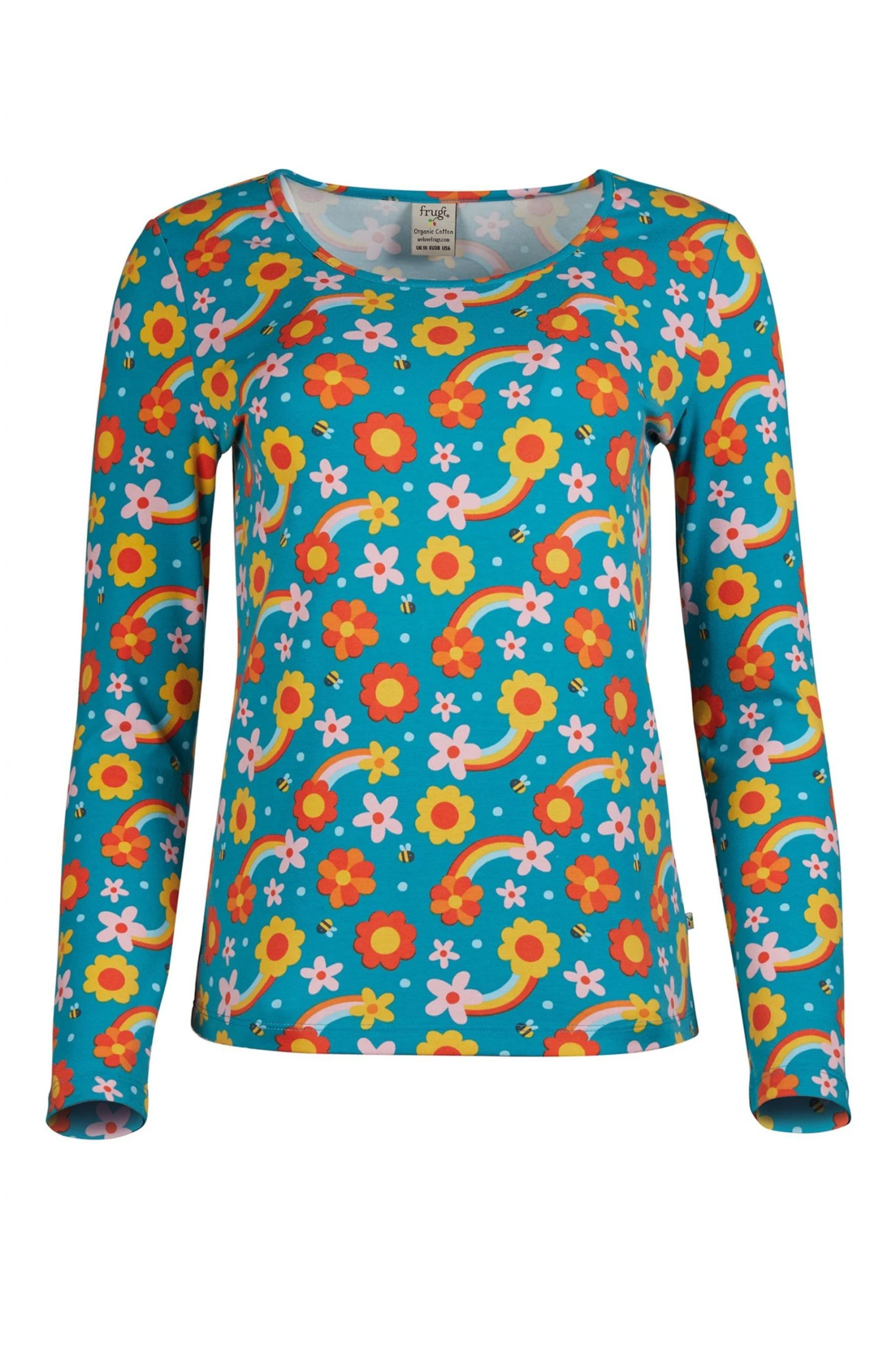 Frugi Teal Blue Organic Dahlias Long Sleeve Top 3 Frugi Teal Blue Organic Dahlias Long Sleeve Top