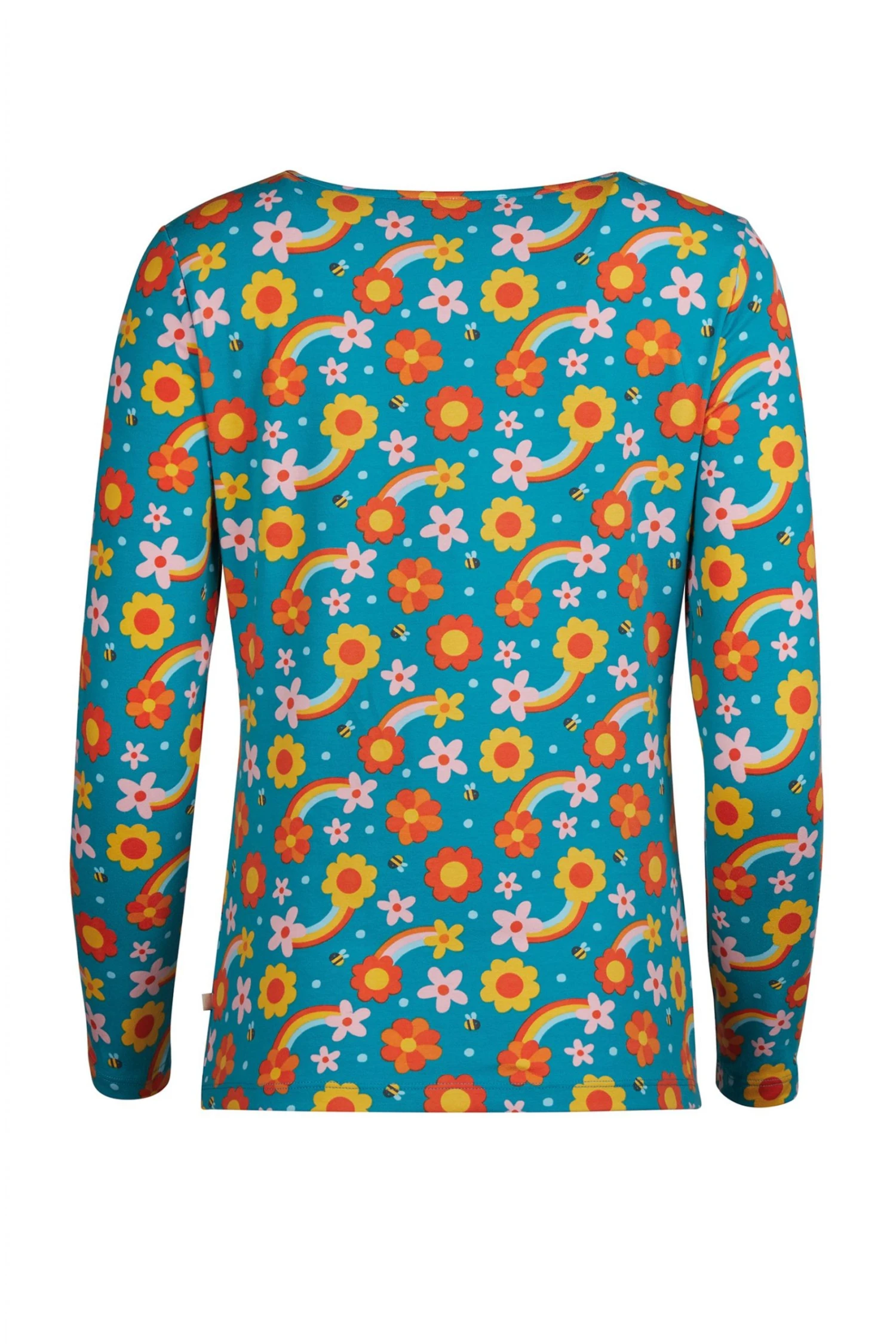 Frugi Teal Blue Organic Dahlias Long Sleeve Top 4 Frugi Teal Blue Organic Dahlias Long Sleeve Top - Image 2