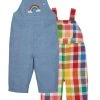 Frugi Pink Reversible Rainbow Check Dungarees