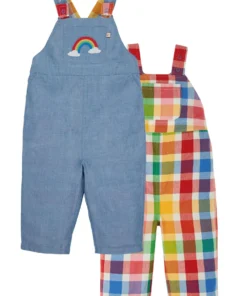 Frugi Pink Reversible Rainbow Check Dungarees