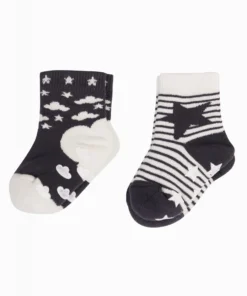 Frugi White Organic Cotton Monochrome Grippy Socks 2 Pack