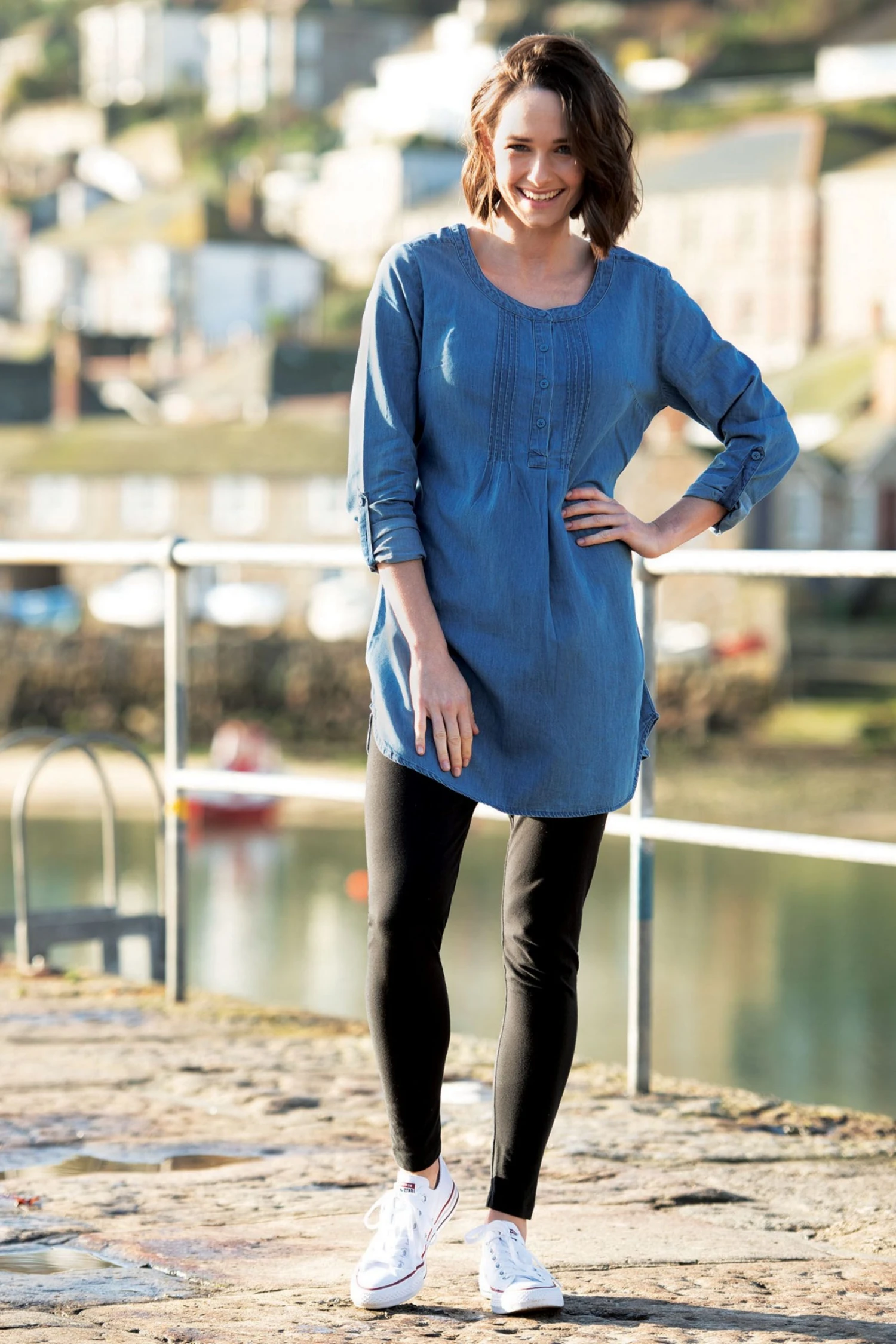 Frugi Blue Denim Pintuck Maternity Or Breastfeeding Cotton Tunic 4 Frugi Blue Denim Pintuck Maternity Or Breastfeeding Cotton Tunic - Image 2