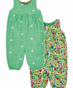 Frugi Green Reversible Daisy Dungarees