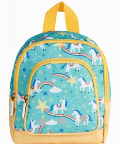 Frugi Aqua Blue Recycled Backpack With Reins - Unicorn