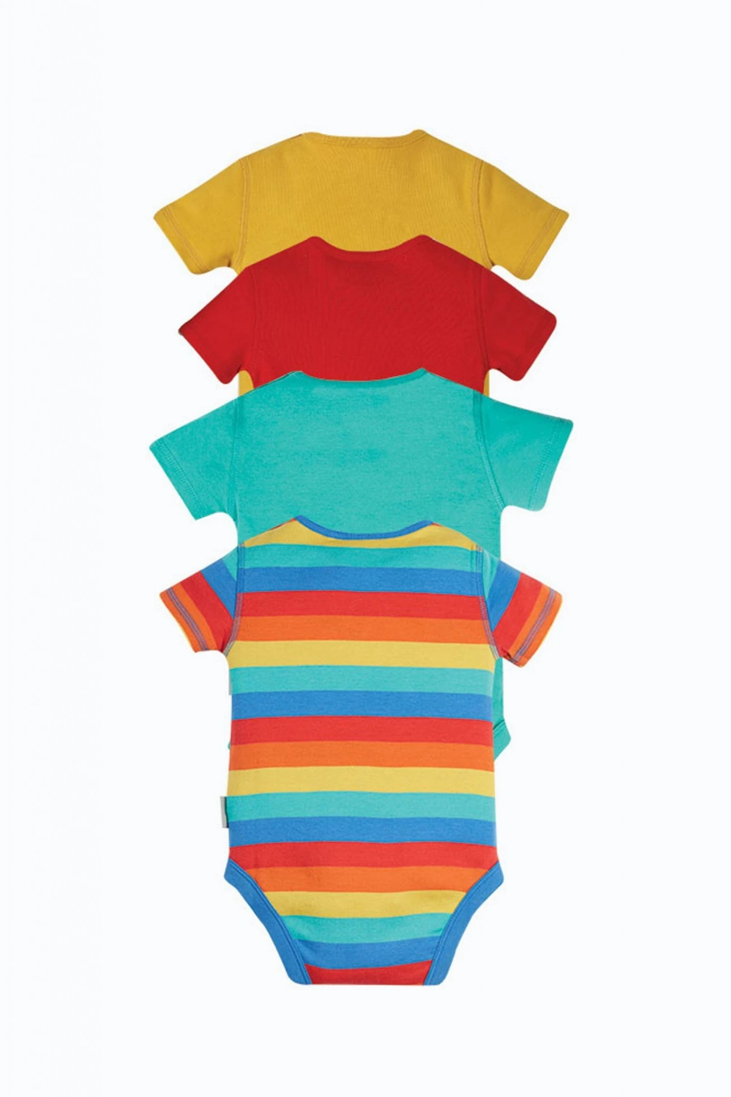 Frugi Blue Organic Cotton Rainbow Short Sleeve Bodysuits 4 Pack 4 Frugi Blue Organic Cotton Rainbow Short Sleeve Bodysuits 4 Pack - Image 2