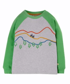 Frugi Organic Cotton Mountain Appliqué Top - Grey/Green