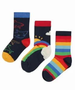 Frugi Blue Organic Super Soft Three Pack Socks - Sharks