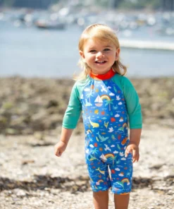 Frugi Blue Rainbow Sea Recycled UPF 50+ Sun Safe Suit