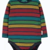 Frugi Blue Organic Cotton Long Sleeve Rainbow Stripe Bodysuit