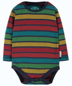 Frugi Blue Organic Cotton Long Sleeve Rainbow Stripe Bodysuit