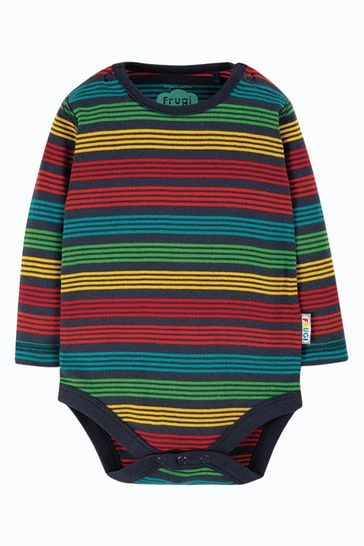 Frugi Blue Organic Cotton Long Sleeve Rainbow Stripe Bodysuit 5 Frugi Blue Organic Cotton Long Sleeve Rainbow Stripe Bodysuit - Image 3