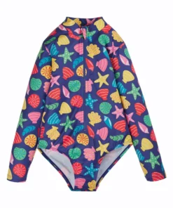 Frugi Blue Seashells UPF 50+ Recycled Zip-up Swimsuit