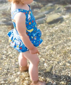 Frugi Blue Rainbow Sea Recycled UPF 50+ Coral Swimsuit
