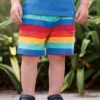 Frugi Red Organic Cotton Rainbow Stripe Jersey Shorts