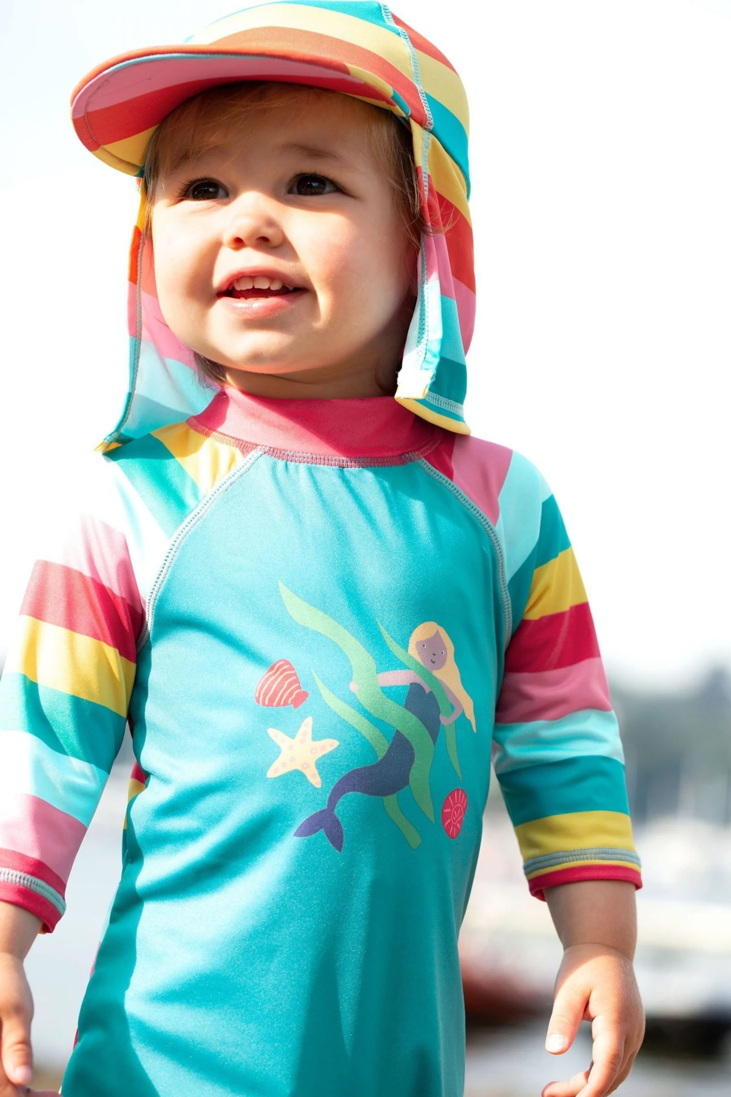 Frugi Blue Rainbow Mermaid UPF 50+ Recycled Little Sun Safe Suit 5 Frugi Blue Rainbow Mermaid UPF 50+ Recycled Little Sun Safe Suit - Image 3