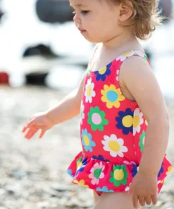 Frugi Pink Flower Power UPF 50+ Nappy Swimsuit