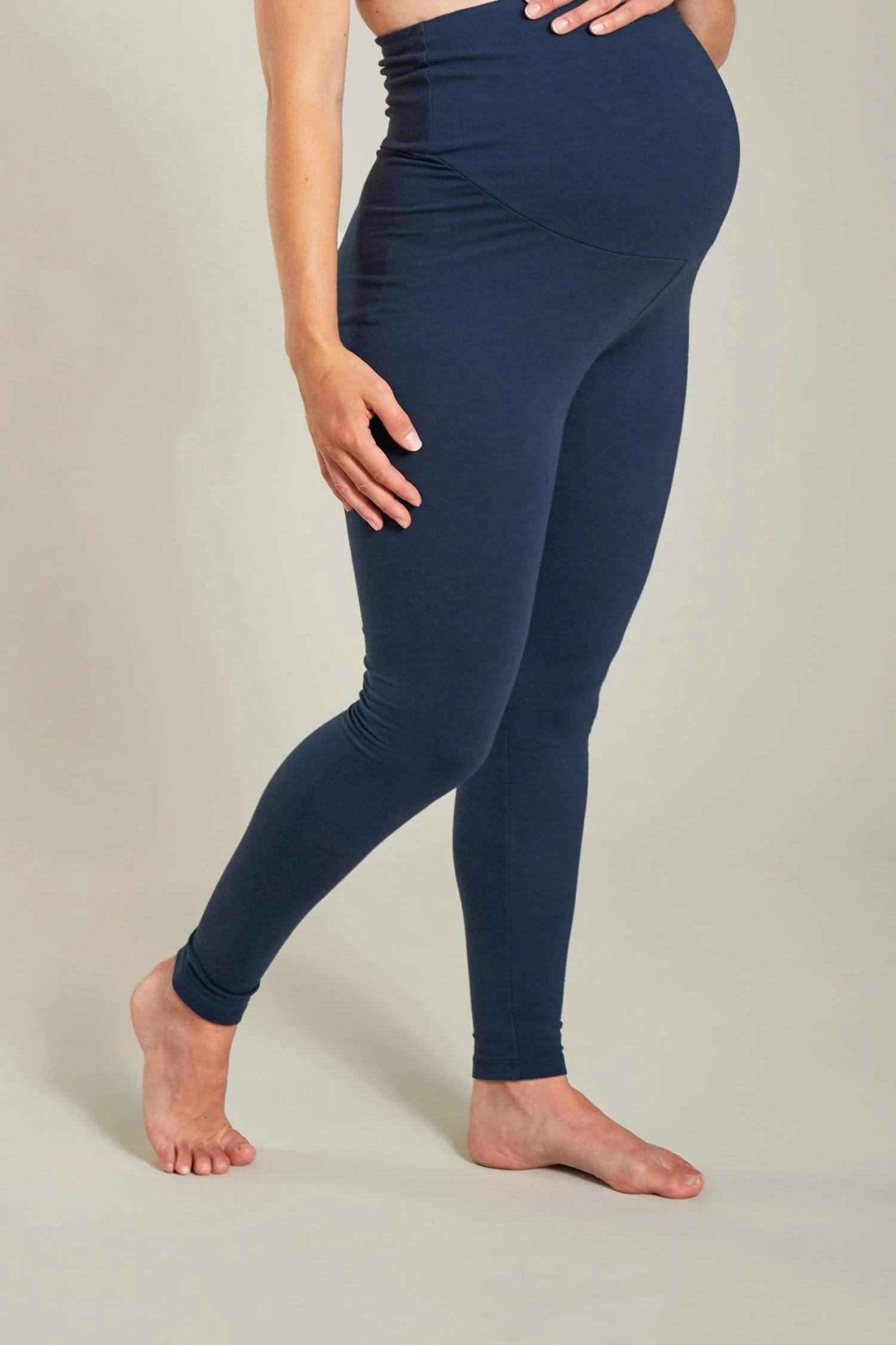 Frugi Navy Blue Organic Cotton Roll Top Maternity Leggings 4 Frugi Navy Blue Organic Cotton Roll Top Maternity Leggings - Image 2
