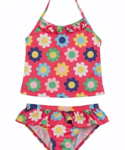 Frugi Pink Flower Power UPF 50+ Recycled Halterneck Tankini