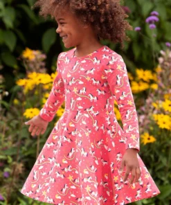 Frugi Organic Pink Unicorn Full Skirt Skater Dress