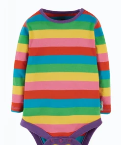 Frugi Pink Rainbow Stripe Organic Cotton Long Sleeve Bodysuit