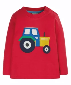 Frugi Natural Organic Red Long Sleeve T Shirt - Tractor